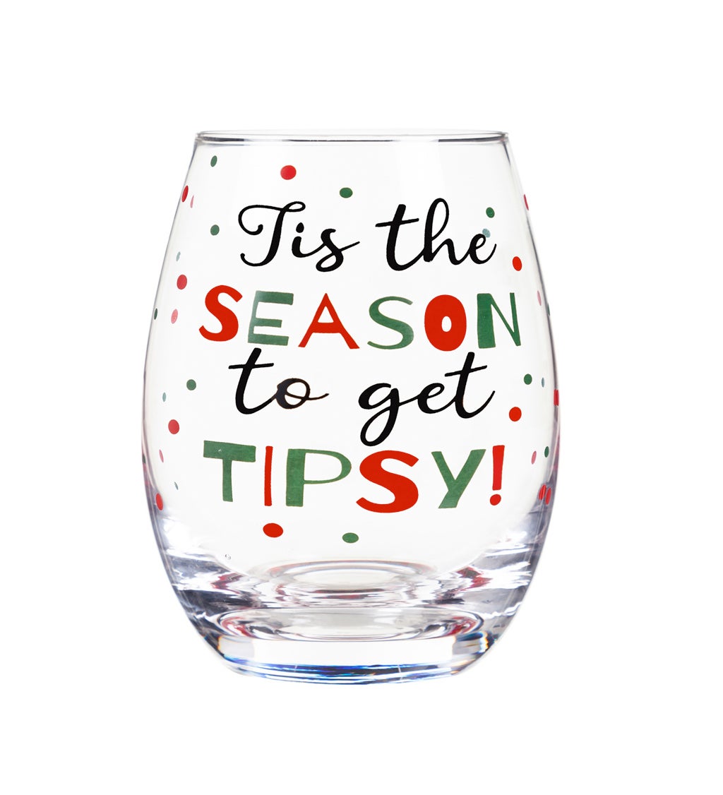 Stemless Wine Glass with box, 17 Oz, Tis the Season to get Tipsy