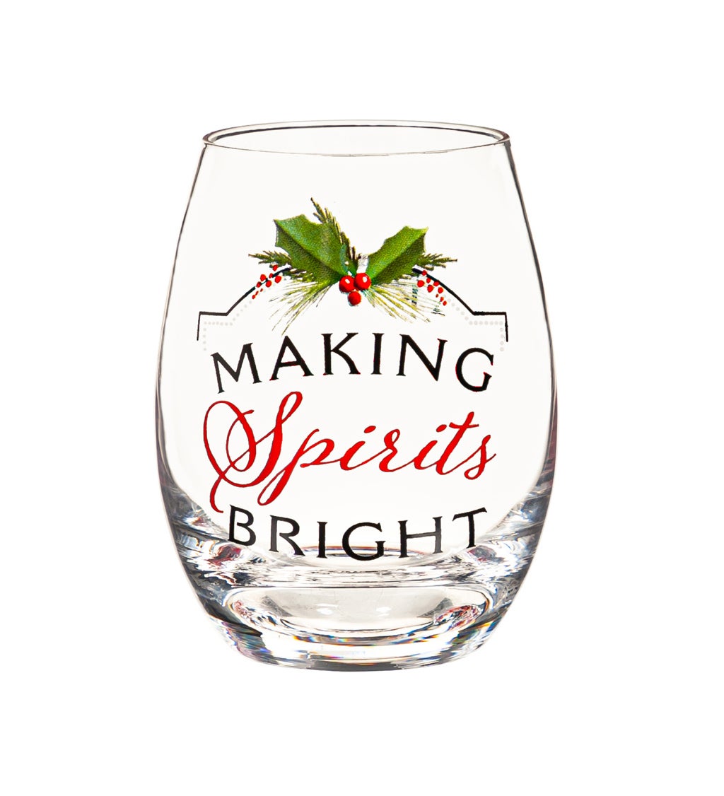 Stemless Wine Glass with box, 17 Oz, Christmas Joy