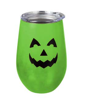12 oz. Glow-In-The-Dark Jack-O-Lantern Double Wall Stainless Steel Stemless Wine Tumbler
