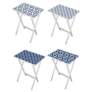 Cape Craftsmen Mod Blue and White TV Trays with Stand, Set of 4