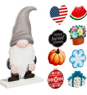 Wood Gnome Table Decor with 8 Interchangeable Icons
