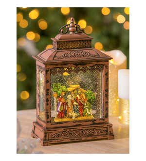 11'' Tall LED Musical Lantern with Spinning Action and Timer function Table Decor, Nativity Scene