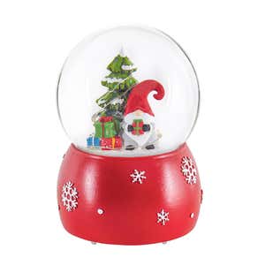 LED Polyresin Water Globe with Gnome Icon, Christmas Tree