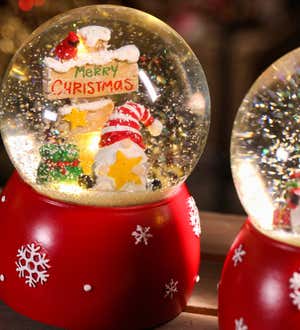 LED Polyresin Water Globe with Gnome Icon, Merry Christmas
