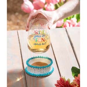 Stemless Wine Glass with Coaster Base, 17 oz, Wine Goes In