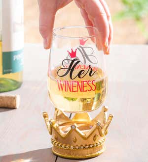 Stemless Wine Glass with Coaster Base, 17 oz, Her Wineness