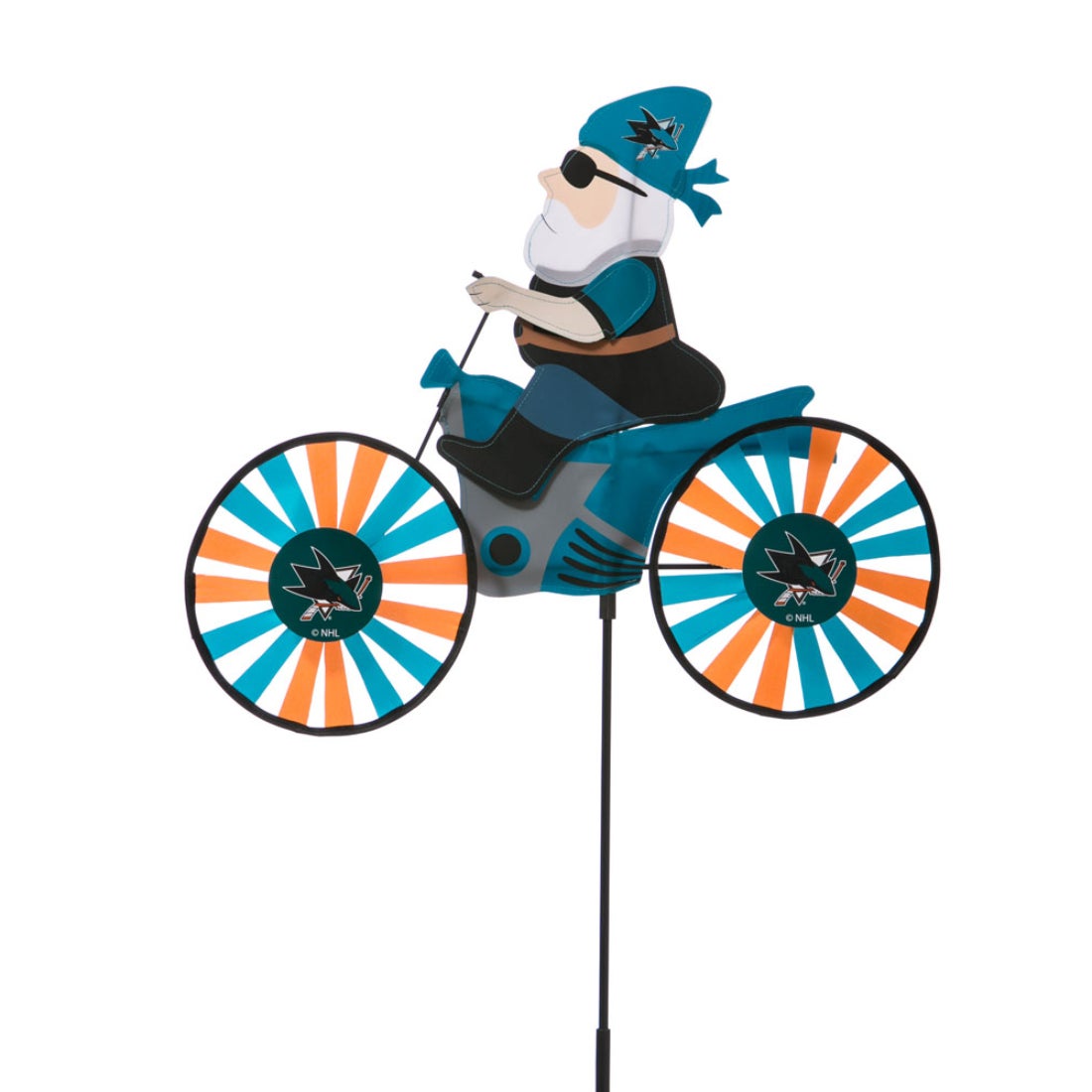 San Jose Sharks Motorcycle Riding Garden Gnome Wind Spinner