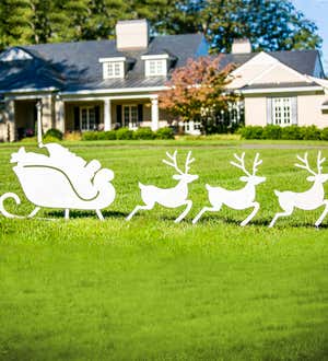 Santa and Reindeer Metal Laser Cut Yard Signs, Set of 4