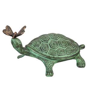 Turtle and Butterfly Verdigris Metal Garden Statuary