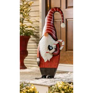 40" Metal and Wood Holiday Gnome Garden Statuary