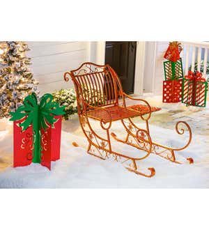 59"L Metal Red and Gold Santa's Sled