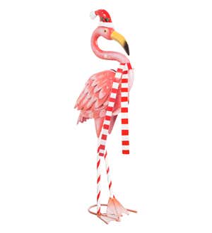 40"H Metal Santa Flamingo Garden Statuary