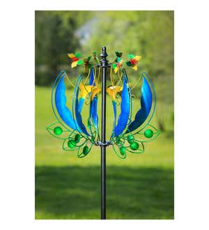 75"H Wind Spinner, Lotus and Hummingbird Vertigris and Copper