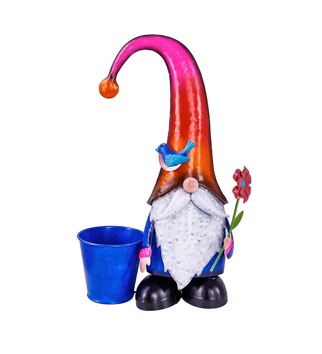 17.75"H Metal Spring Brights Gnome Garden Statuary with Planter