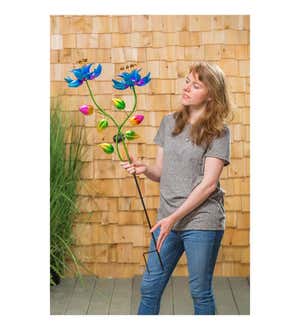 47"H Spinning Blue Flower Wind Spinner Garden Stake