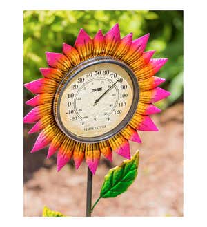 37.75"H Thermometer Pink Petals Garden Stake