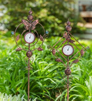 32"H Thermometer Dragonfly Garden Stake