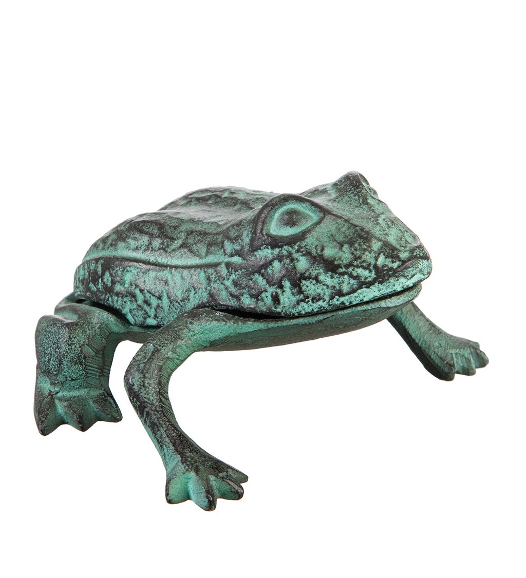 Cast Metal Outdoor Key Hider, Verdigris Frog