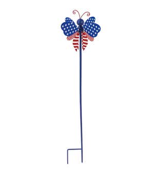 28"H Spinning Americana Garden Stake, Dragonfly