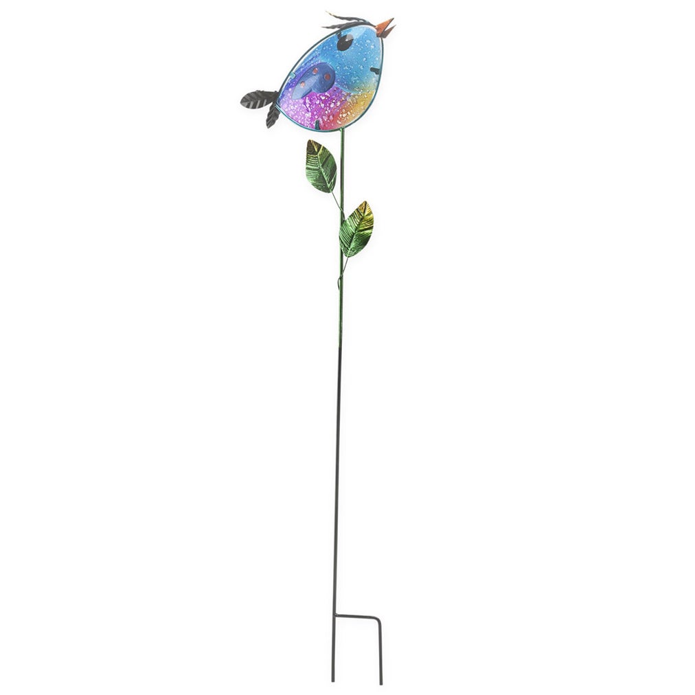 Colorful Metal and Glass Bird Garden Stakes, Blue