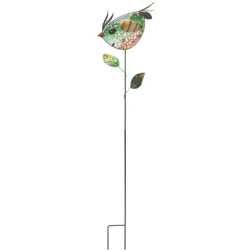 Colorful Metal and Glass Bird Garden Stakes, Green