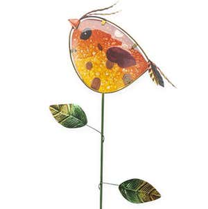 Colorful Metal and Glass Bird Garden Stakes, Yellow