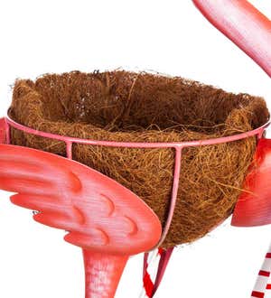 39"H Metal Winter Flamingo Planter w/Santa Hat