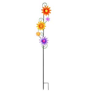 55"H Garden Stake with Spinning Flowers, Sunrise Trio