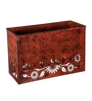 Rust Finished Outdoor Planter with Laser Cut Artwork, Sunflowers