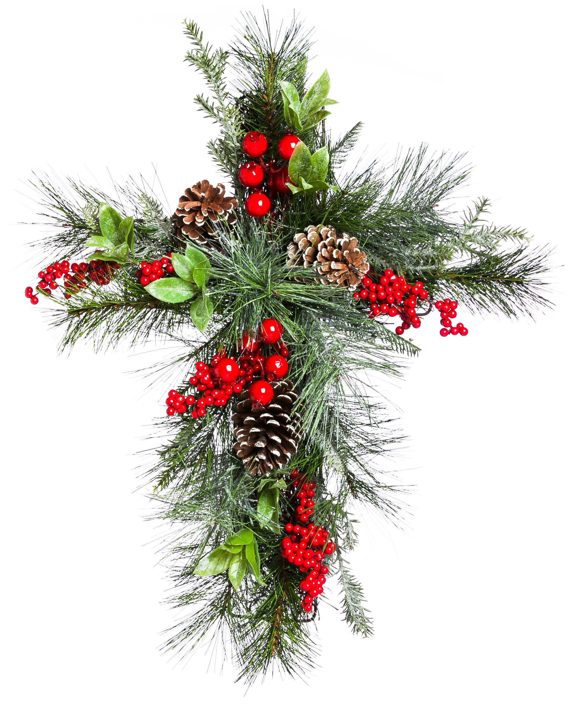 Holly and Pinecone Hanging Cross Wall Decor