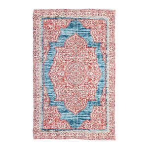 Red with Turquoise Digitally-Printed Indoor/Outdoor Rug, 4'x6'
