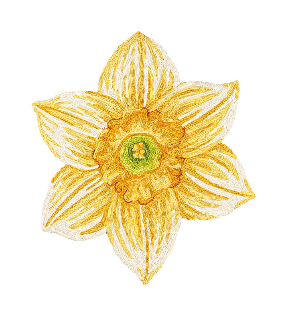 Yellow Daffodil Shaped Hooked Indoor/Outdoor Rug