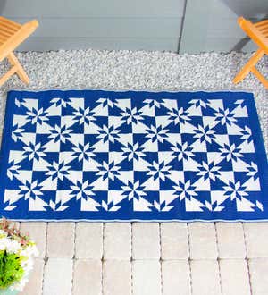 Navy and White Stars Reversible Weather-Resistant Rug