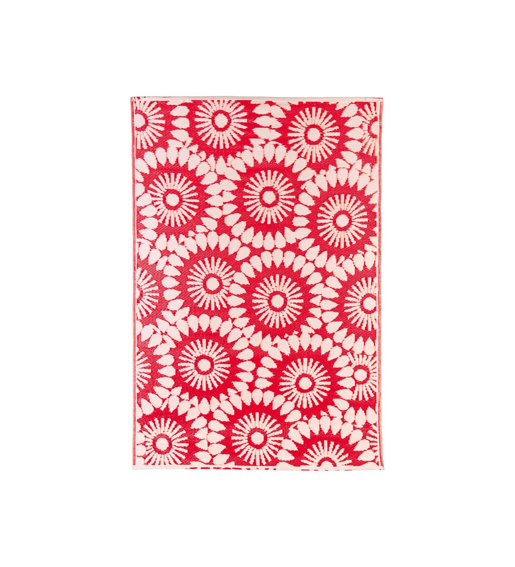 Red Florals Reversible Weather-Resistant Rug