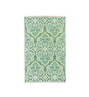 Light Blue Floral Stamp Reversible Weather-Resistant Rug