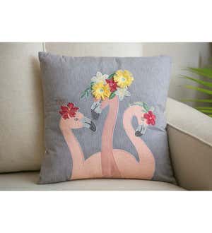 Grey Pillow with Flamingos