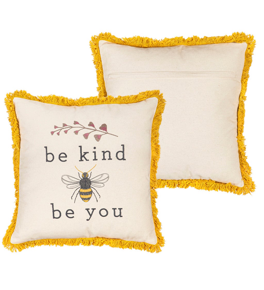 Be Kind Be You Square Embroidered Bumble Bee Pillow