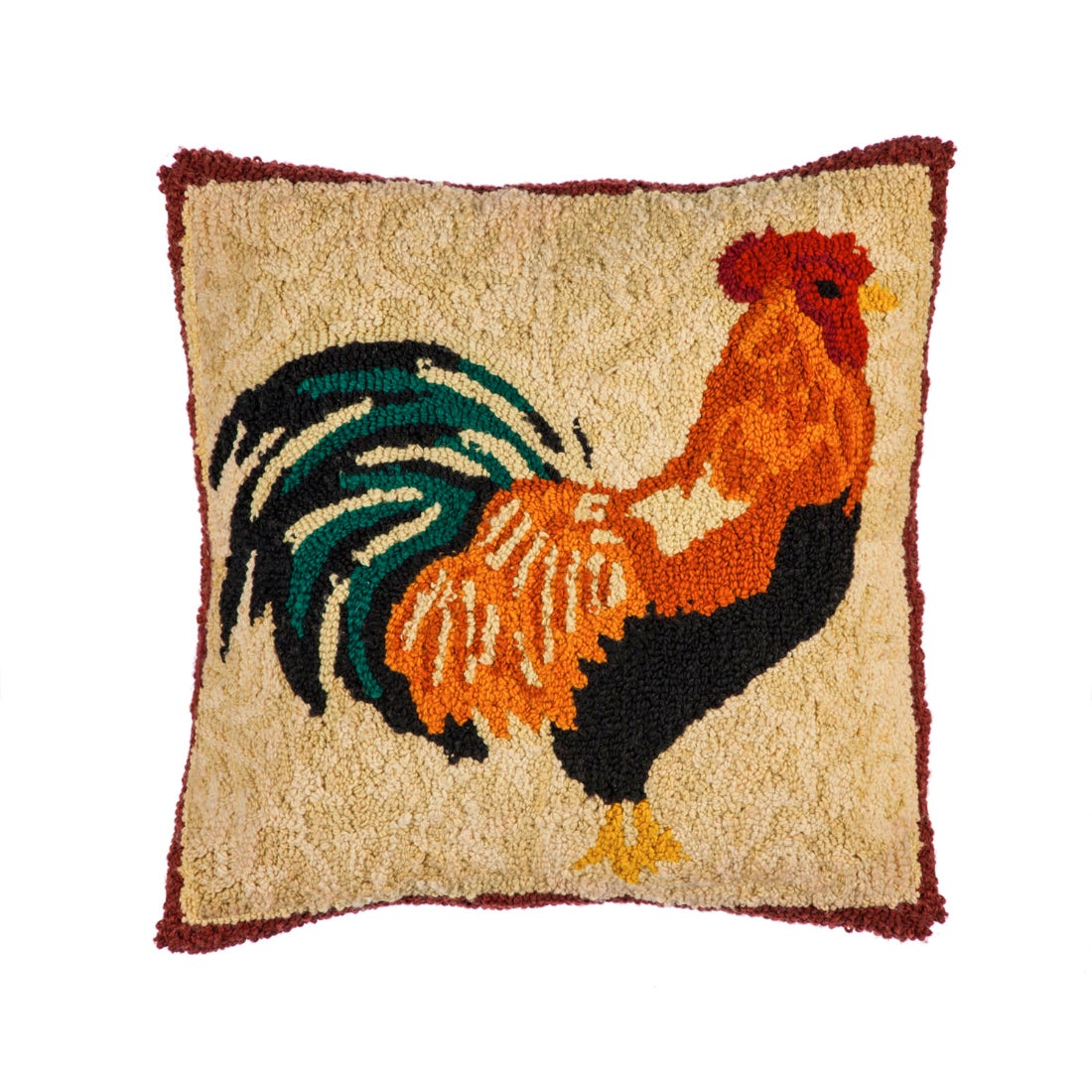 Cogburn Rooster Hooked Polyester Indoor and Outdoor Pillow