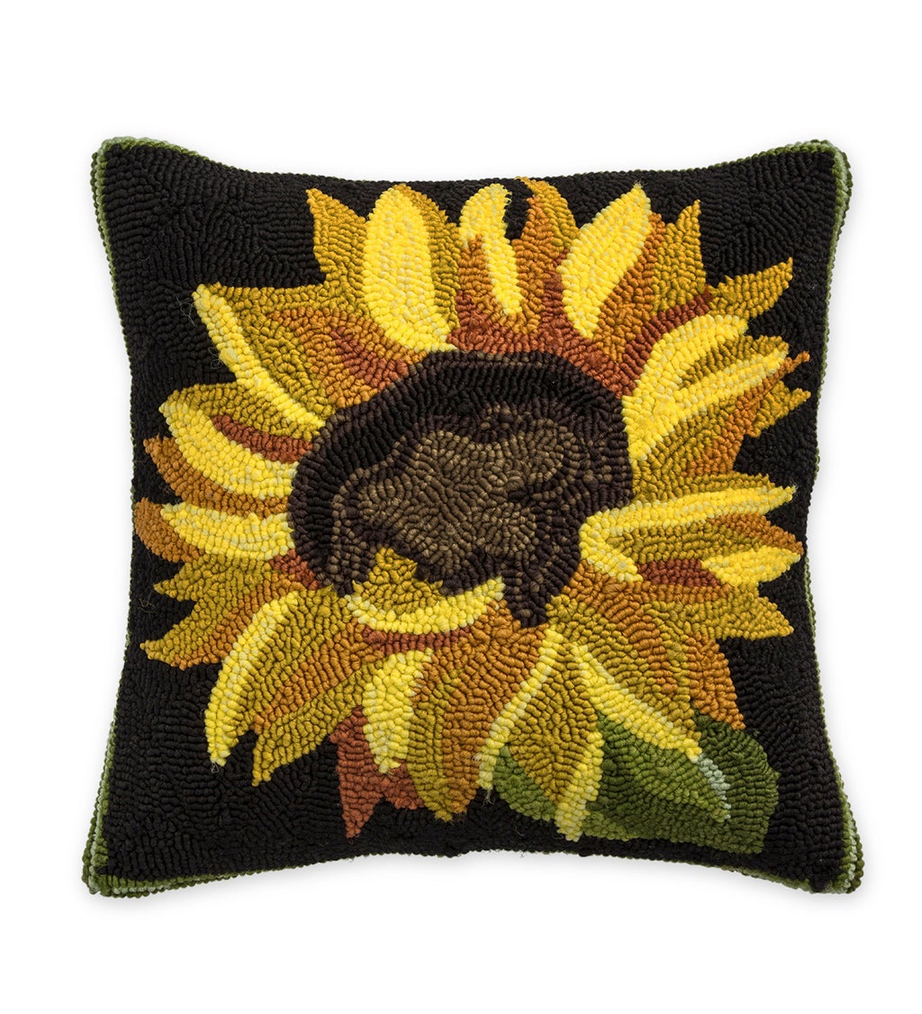 Indoor/Outdoor Hooked Pillow, Sunflower