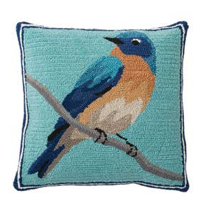 Indoor/Outdoor Hooked Pillow, Bluebird 18"x18"