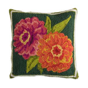 Indoor/Outdoor Hooked Pillow, Zinnia 18"x18"