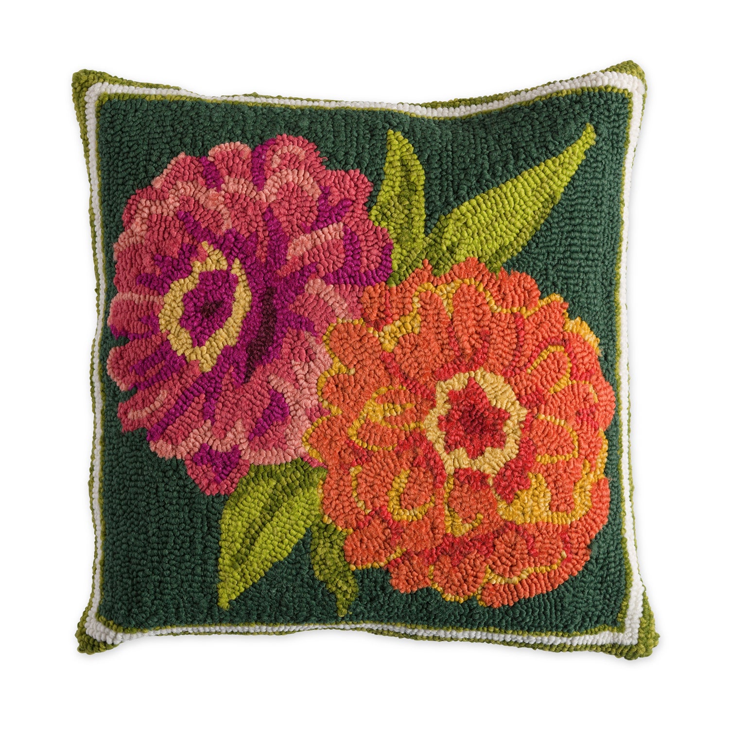 Indoor/Outdoor Hooked Pillow, Zinnia 18"x18"