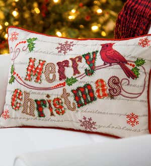 Merry Christmas Cardinal Lumbar Pillow