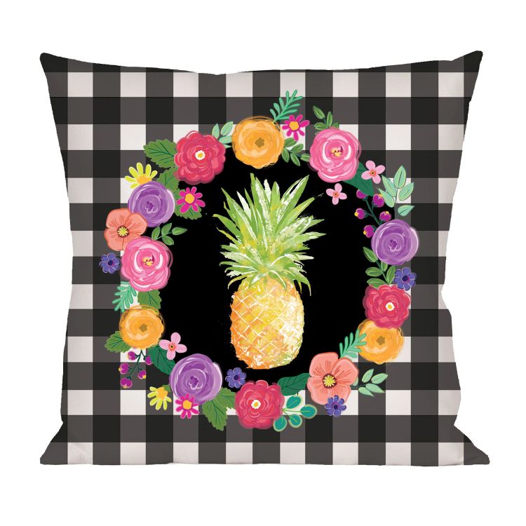 Pineapple Plaid Floral Interchangeable Pillow Cover
