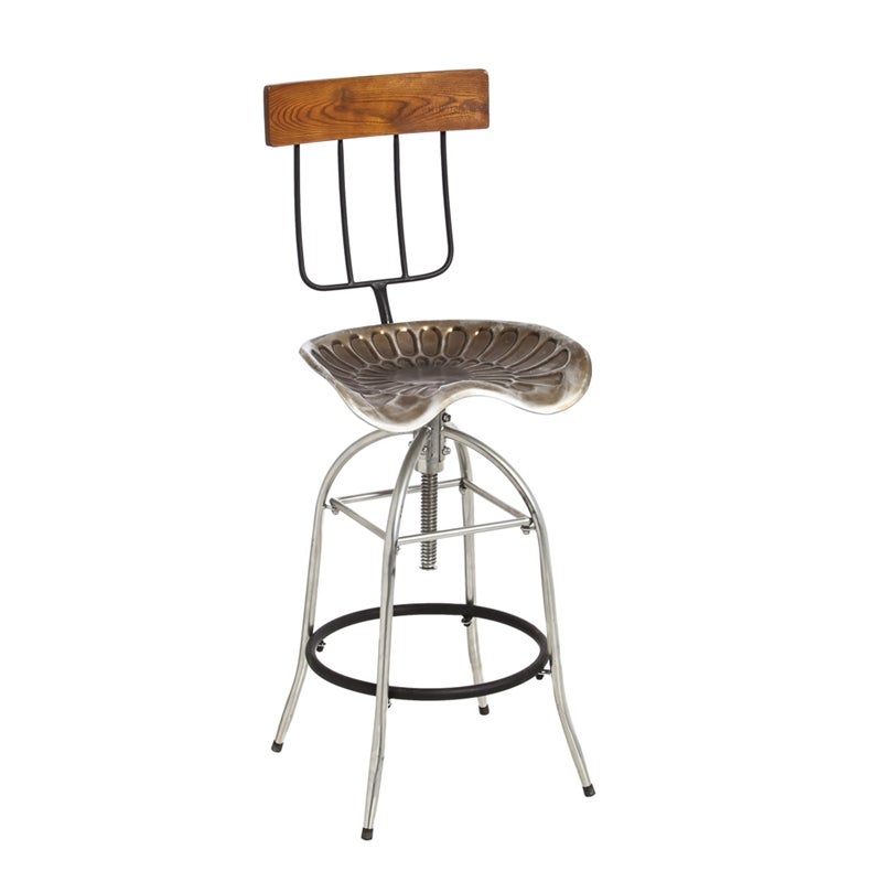 Metal Pitchfork and Tractor Swivel Pine Stool