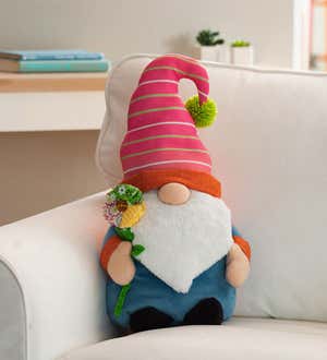 9.5" x 18" Gardening Gnome Shaped Pillow