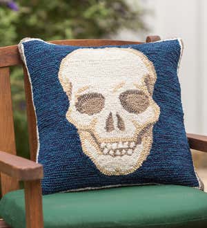 Indoor Outdoor Lighted Hooked Pillow Skull Halloween 18"x18"