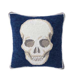 Indoor Outdoor Lighted Hooked Pillow Skull Halloween 18"x18"