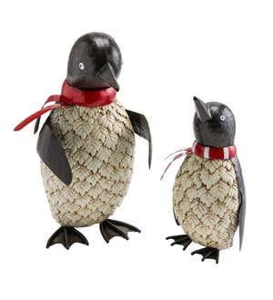 Metal Holiday Penguin Statues, Set of 2