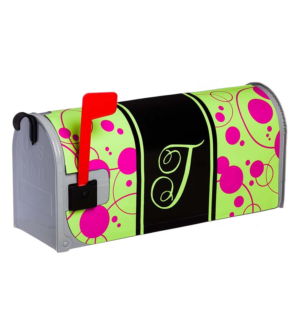 Letter T Monogram Peppy Pink Glow-in-the-Dark Magnetic Mailbox Cover